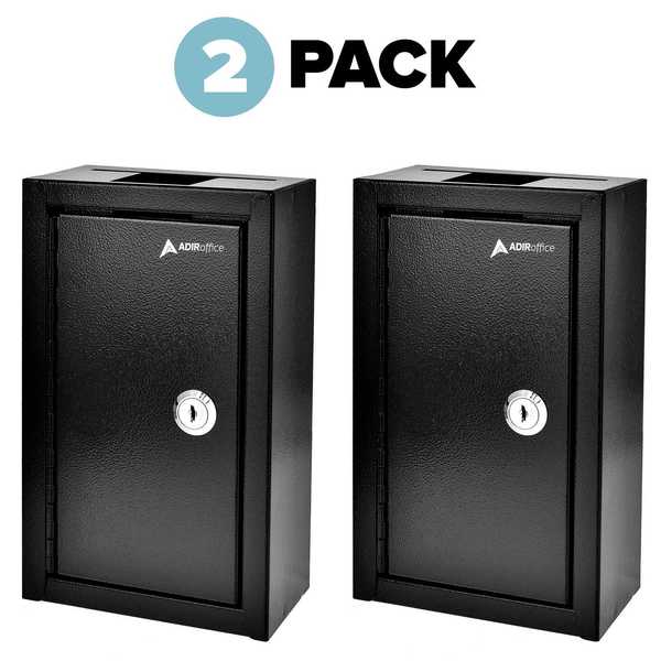 Adiroffice Large Steel Heavy-Duty Key Drop Box, PK2 ADI631-12-BLK-2pk